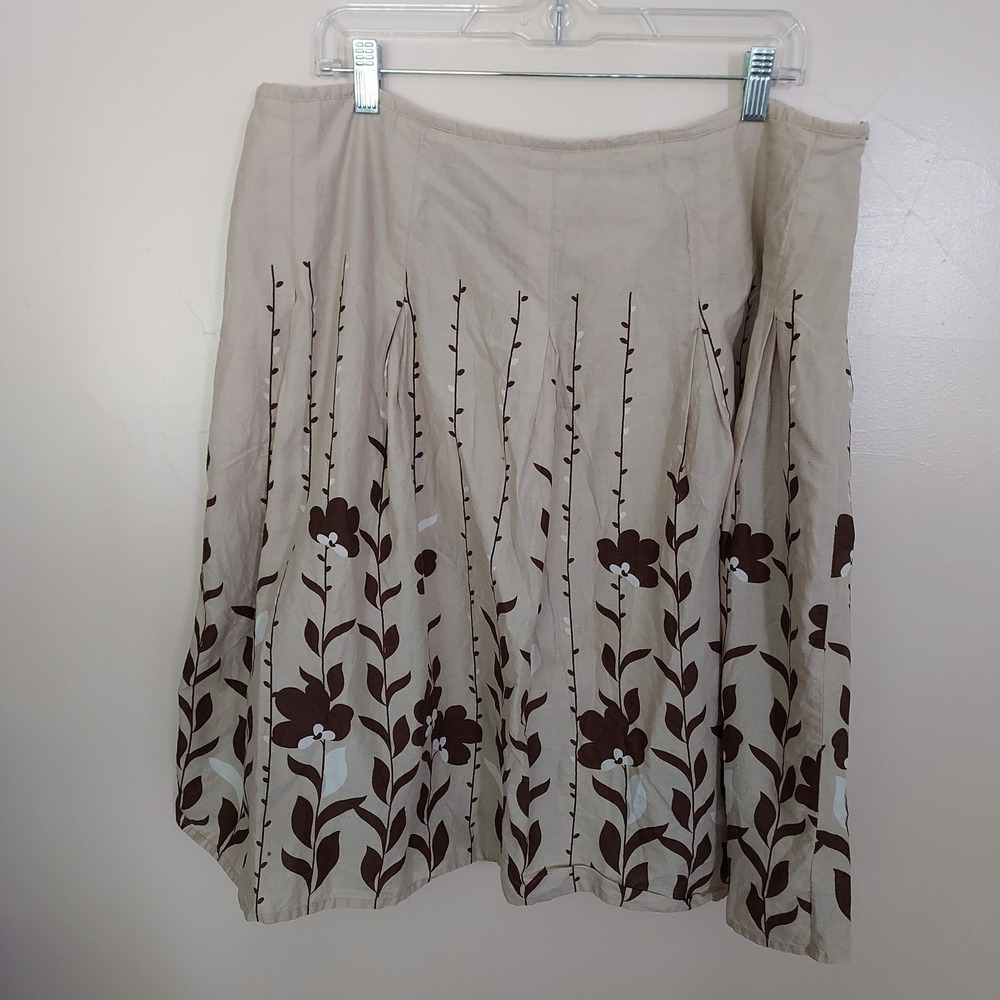 Y2K Tan Brown Floral Vine Cotton Midi Skirt 18W Whimsigoth Boho Fairygrunge